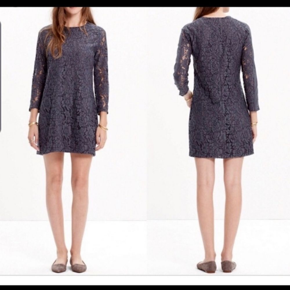 Madewell lace grey long sleeve shift dress sz 4